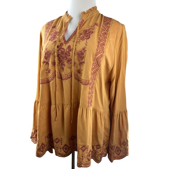 NWOT Cato Bohemian Peasant Festival Babydoll Blouse Bell Sleeve Plus Size 22 24 - Picture 3 of 14